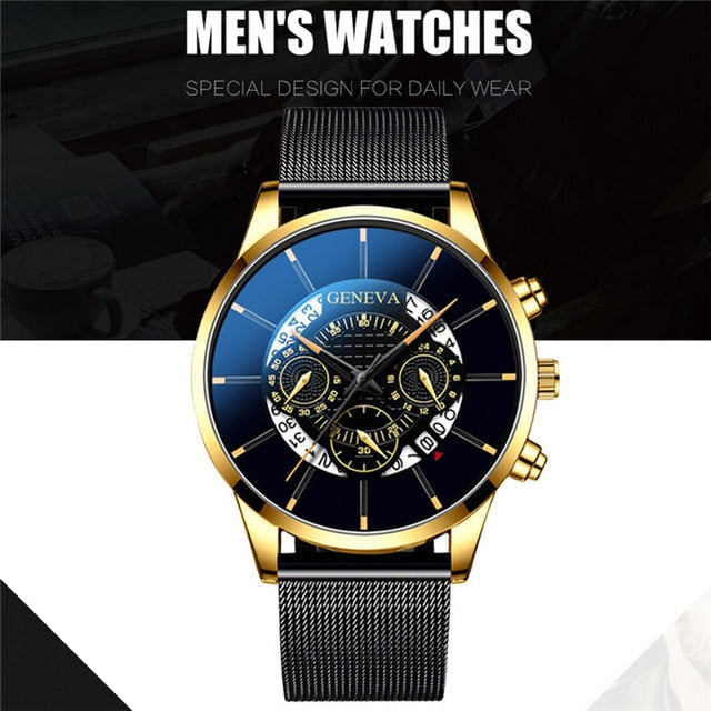 2020 Fashion Mens Business Casual Date Calendar Watches Luxury Blue Stainless Steel Mesh Belt Quartz