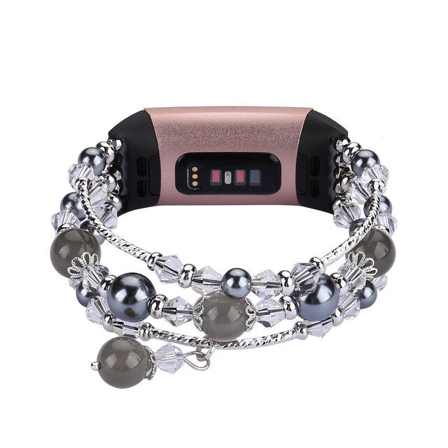 Jewelry Bracelet with Elastic Pearl Beaded Band fit Fit bit Charge 3 Wristband fitbit 2 Smartwatch R