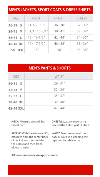 Kenneth Cole Pants Size Chart