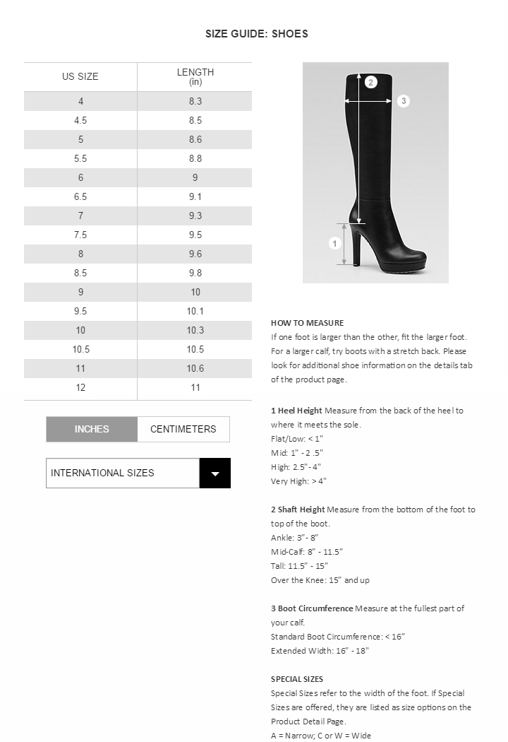 jessica simpson size chart shoes