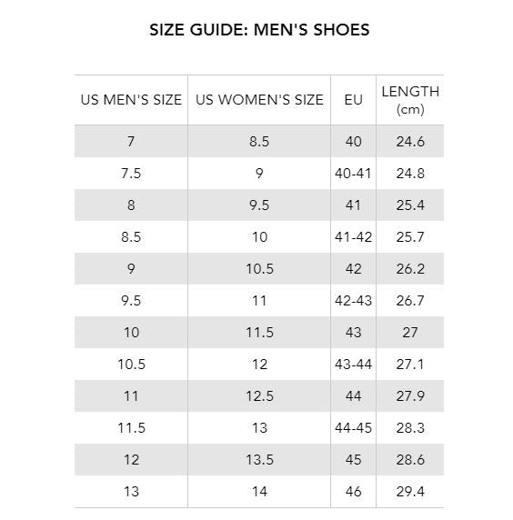 size guide shoes mens