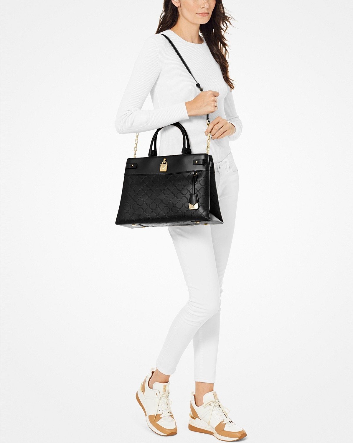 gramercy chain embossed leather top handle satchel