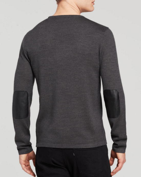 John Varvatos Star USA Crewneck Sweater with Leather Elbow Patches ...