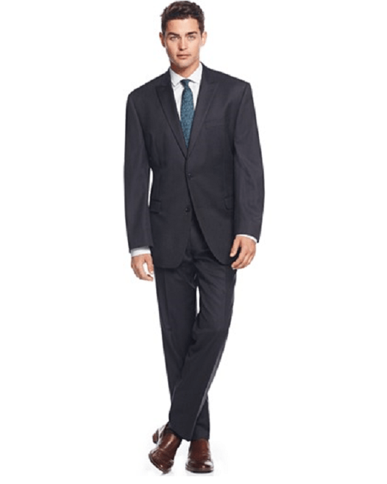 Calvin Klein Navy Pinstripe Peak Lapel Slim-Fit 2 Piece Suit ...