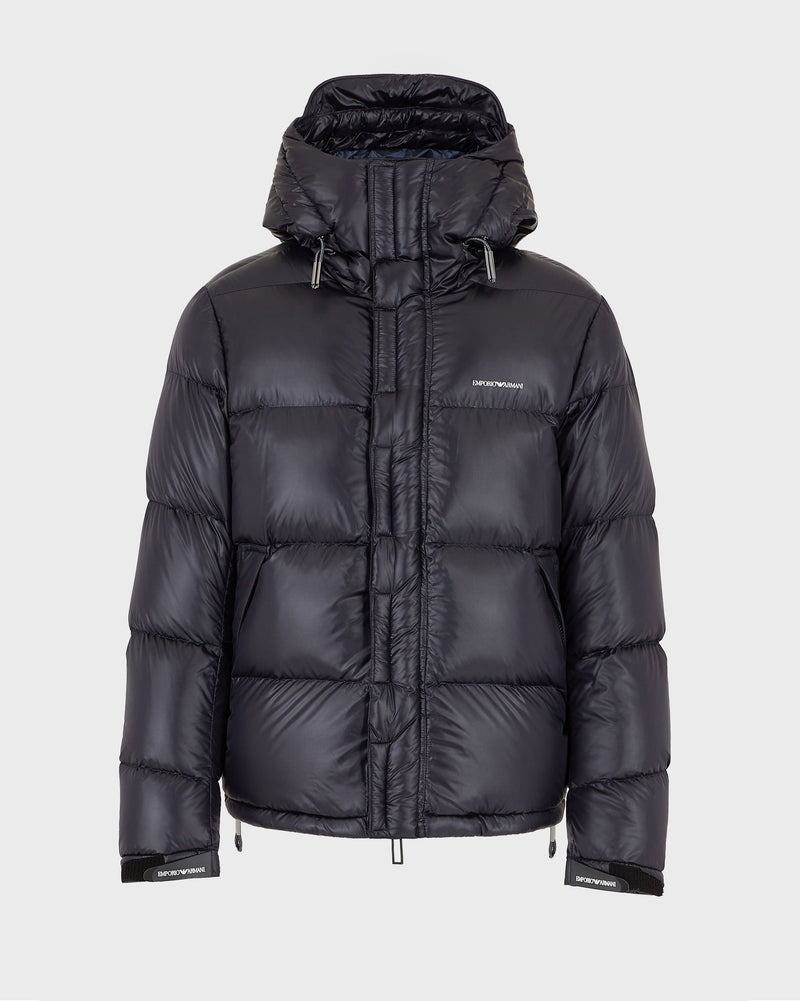 emporio armani quilted down jacket in shiny nylon