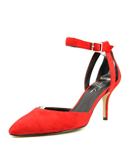 red suede heels with ankle strap