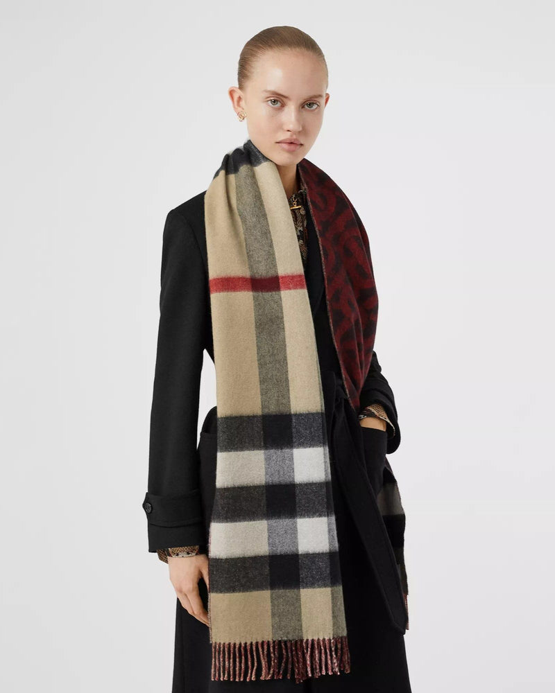 burberry reversible check cashmere scarf