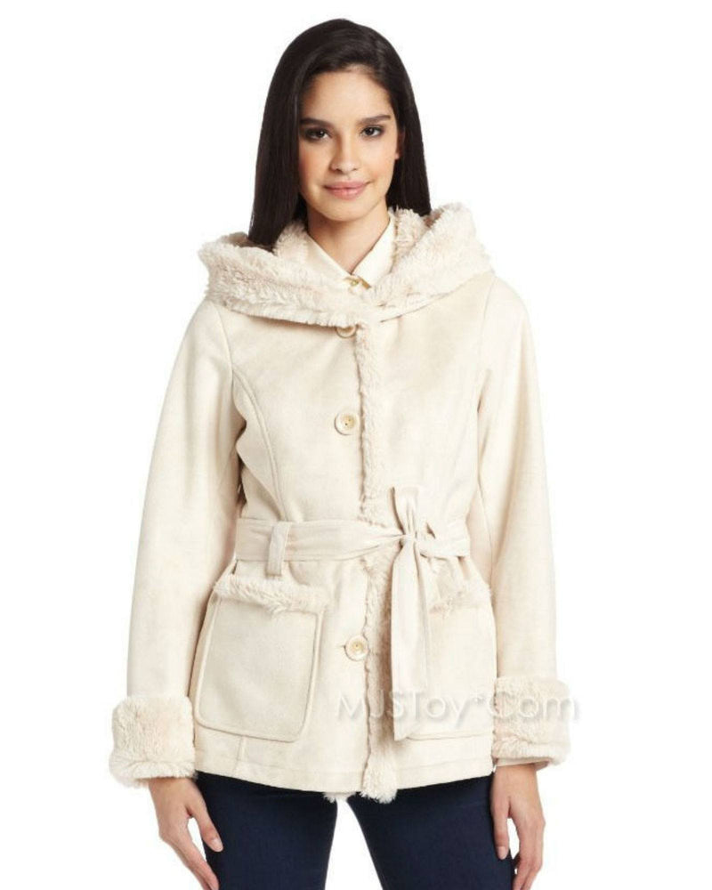 Jones New York Coat, Hooded Belted Faux-Shearling – Fashionbarn shop