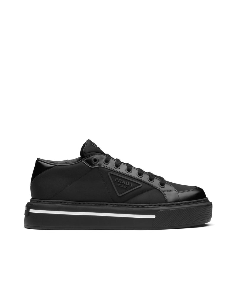 Prada Macro Re-Nylon And Brushed Leather Sneakers, Black