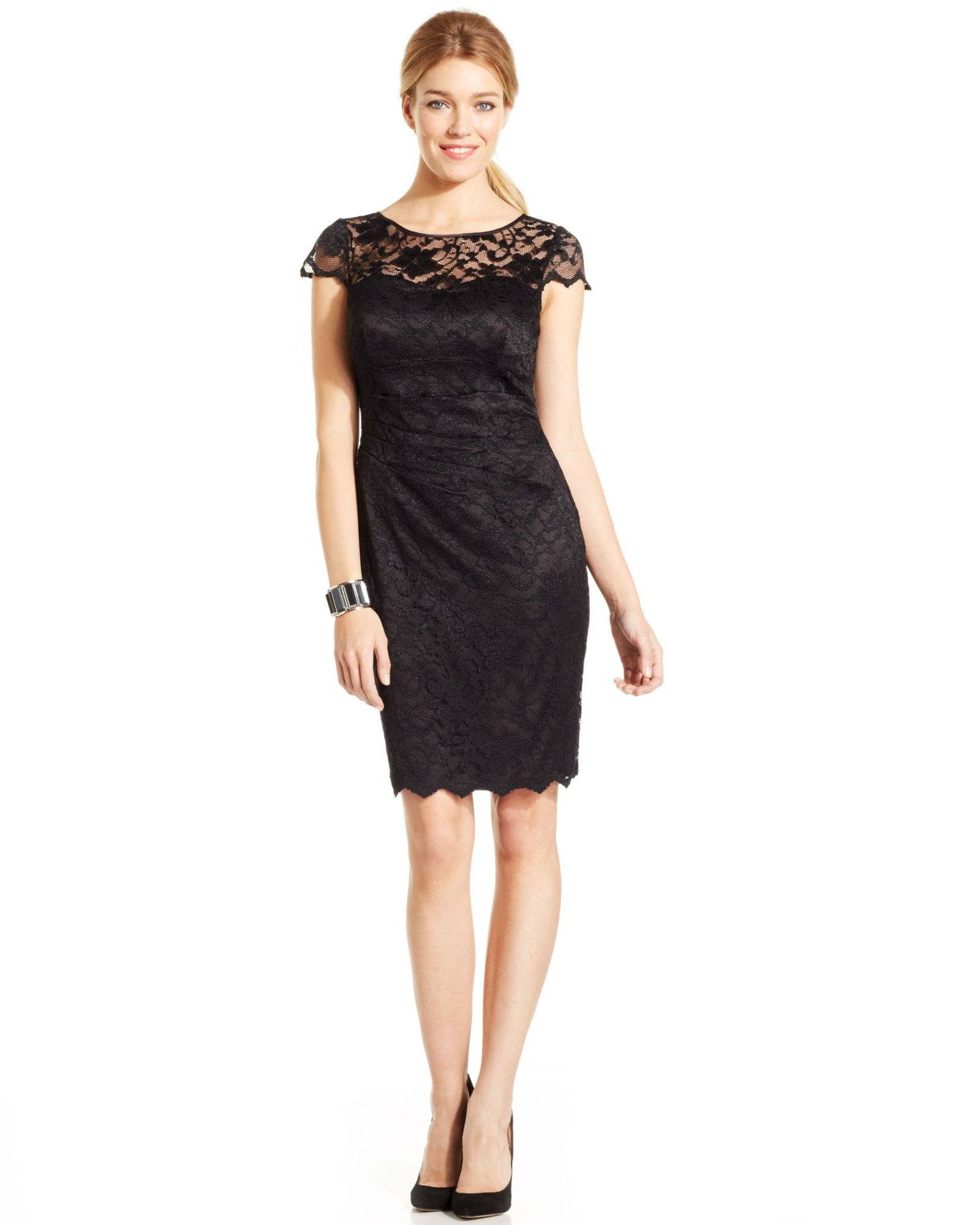 Eliza J Cap-Sleeve Illusion Lace Dress – Fashionbarn shop