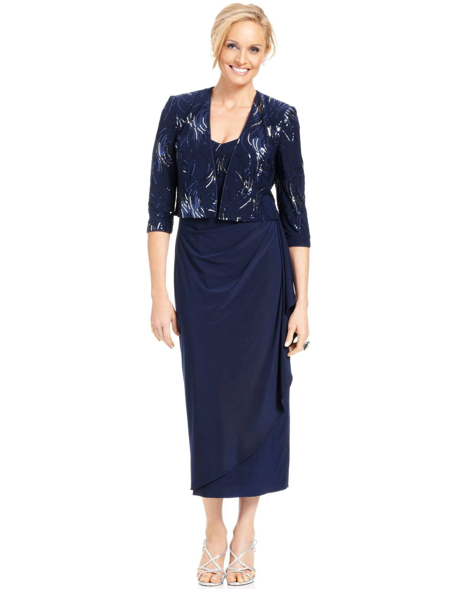 Alex Evenings Petite Sleeveless Sequin Faux-Wrap Dress and Jacket ...