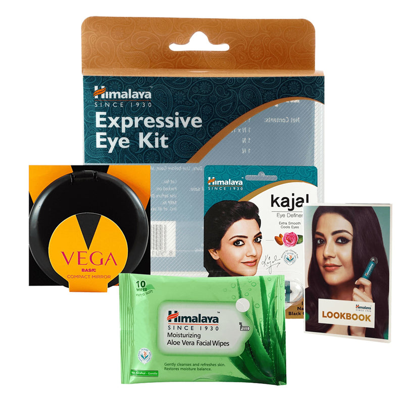 Himalaya Expressive Eye Kit - Himalaya kajal, Vega compact mirror, facial wipes, and look book