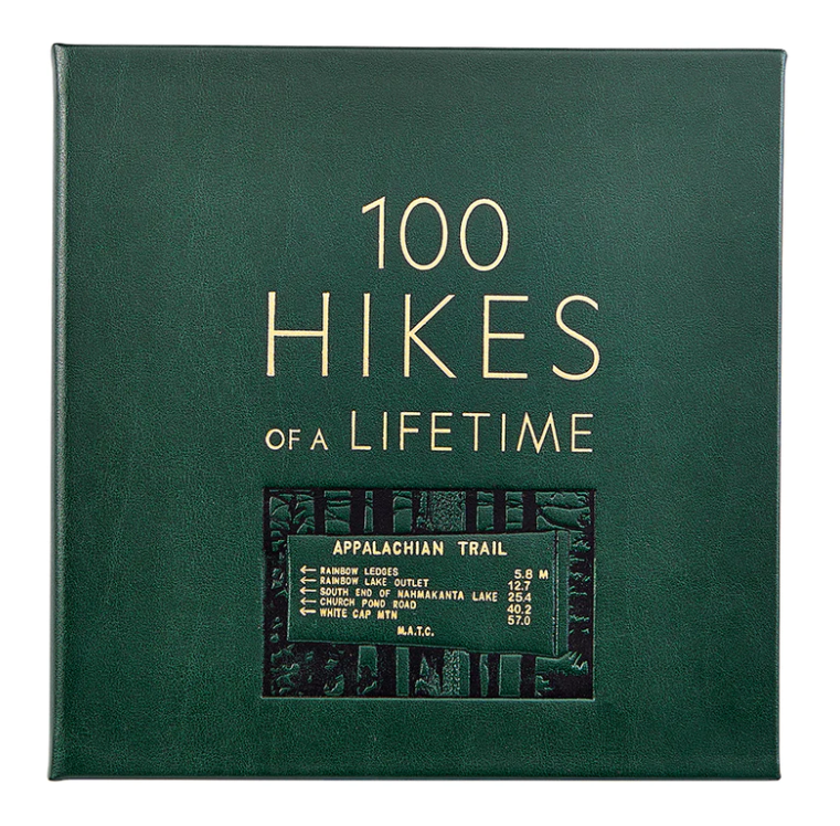 100 Hikes of a Lifetime Cover in Green Leather-bound