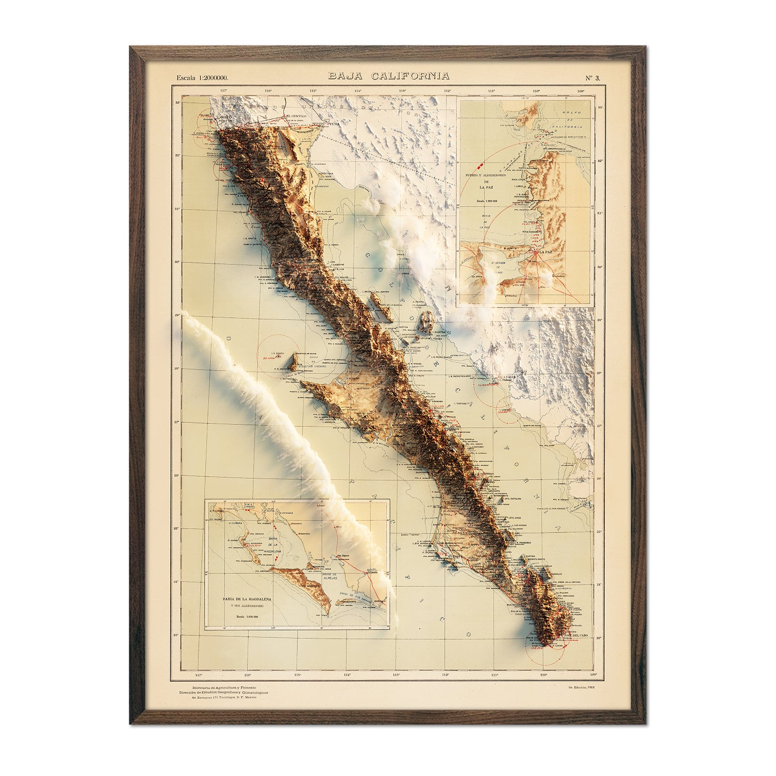 Baja, MX 1922 Shaded Relief Map