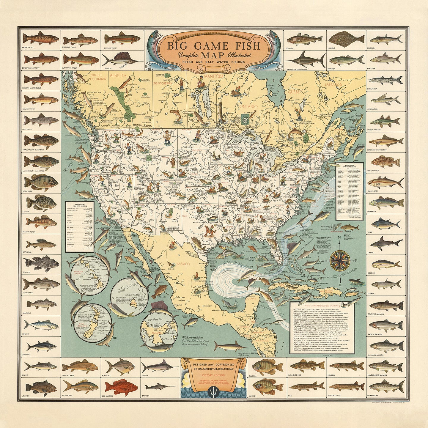 1936 Big Game Illustrated Fish Map