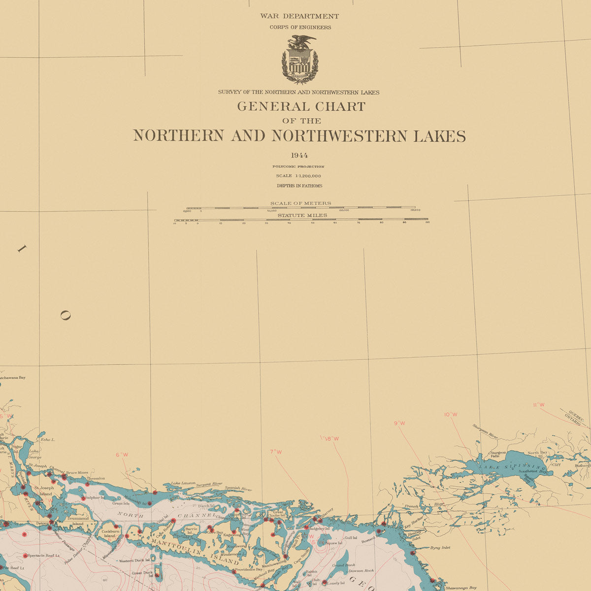 Nautical Charts of Lake Erie. Great Lakes. Lake Ontario. Lake Simcoe.  Nottawasaga Bay 14820. Home Deco Style Old Wall Reproduction Map Print -   Canada