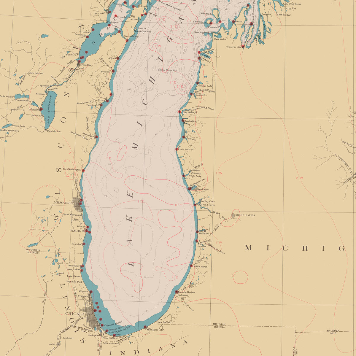 Nautical Charts of Lake Erie. Great Lakes. Lake Ontario. Lake Simcoe.  Nottawasaga Bay 14820. Home Deco Style Old Wall Reproduction Map Print -   Canada