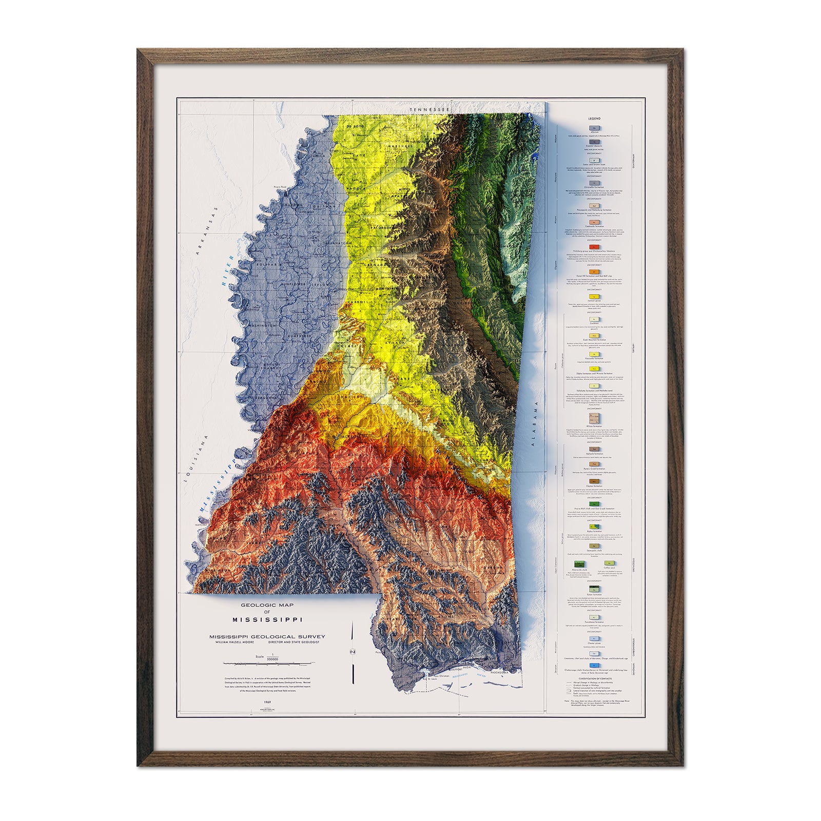 Vintage Map of Louisiana (1968), Louisiana Relief Map