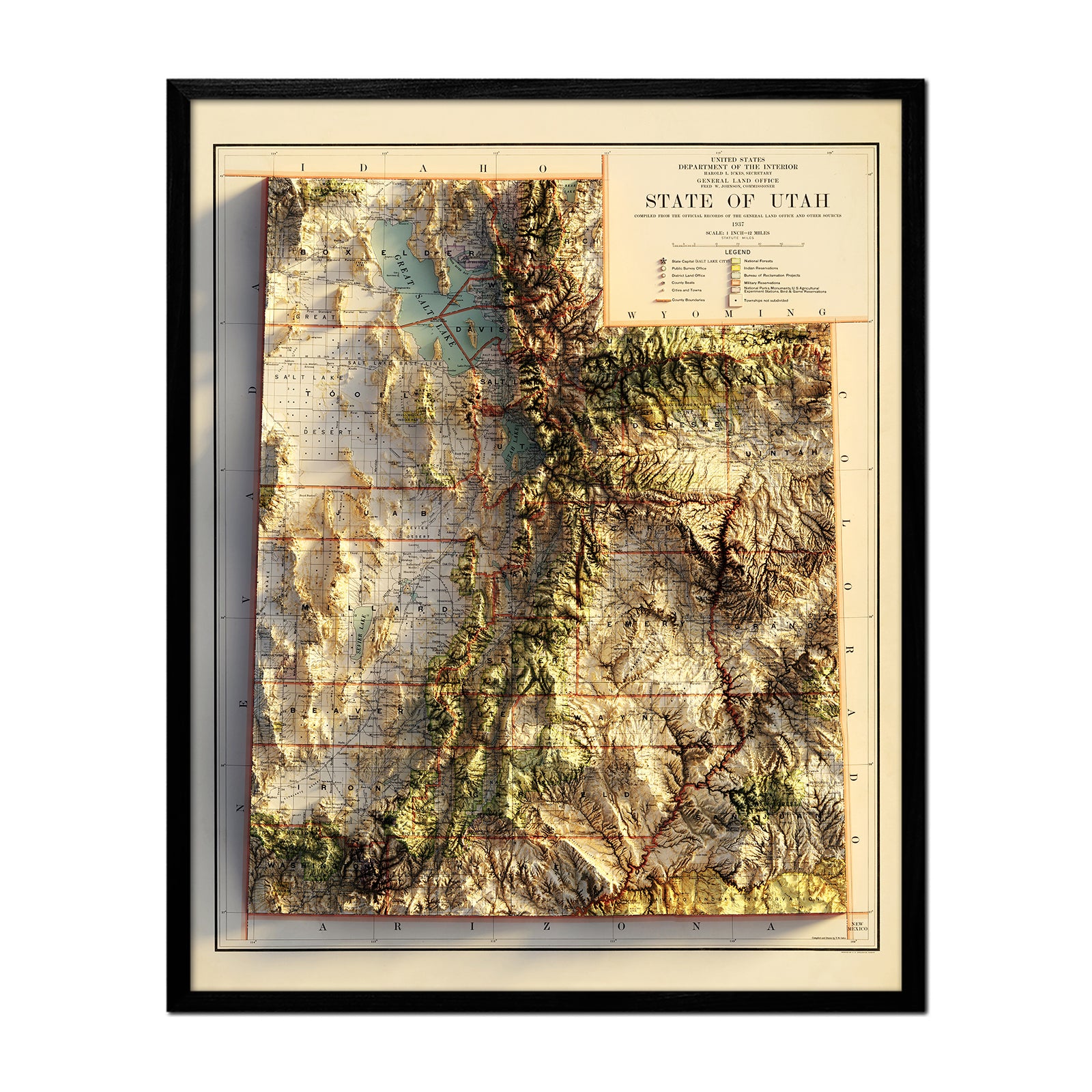 Vintage Utah Relief Map - 1937