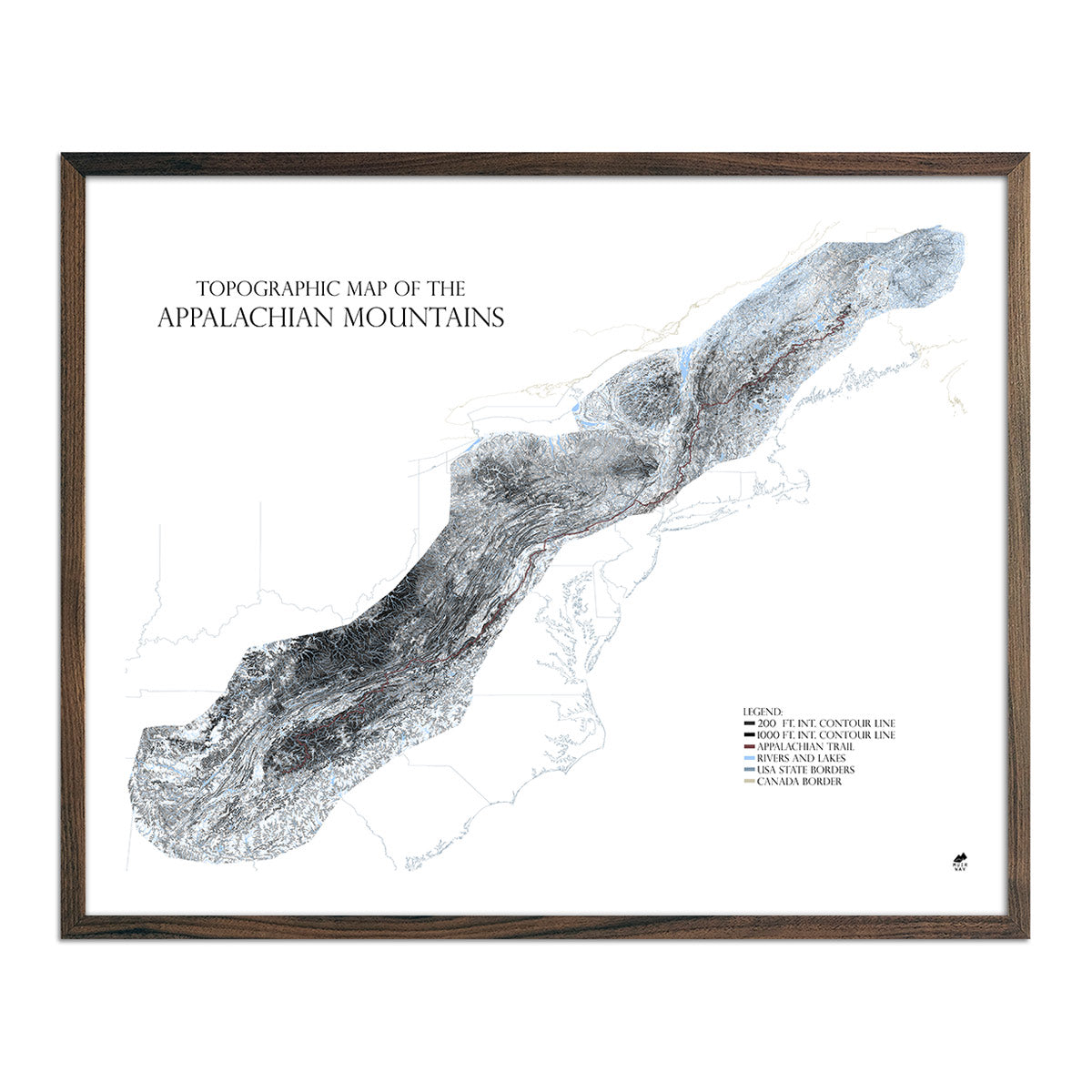 Map of Appalachian Mountains Range