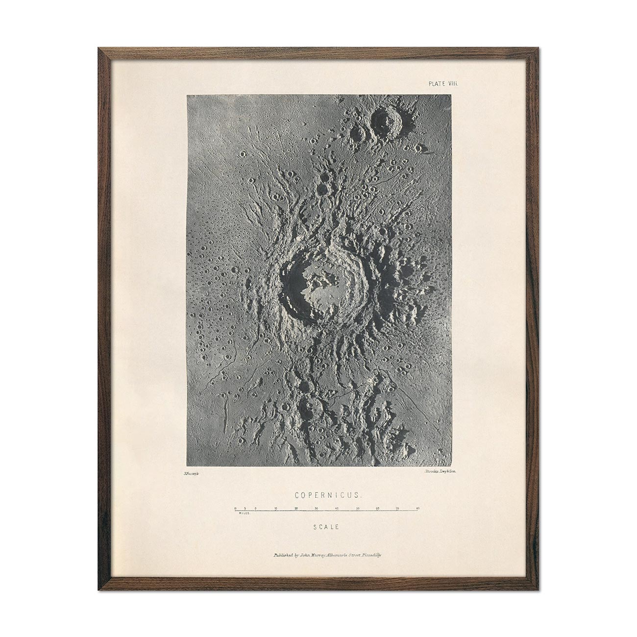 1874 Vintage Mercator Print | Moon Craters Print - Muir Way