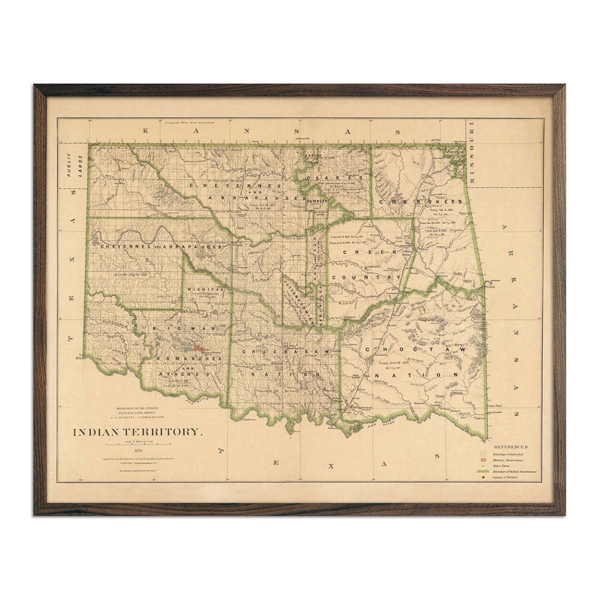 Map of Indian Territory (Oklahoma) 1876