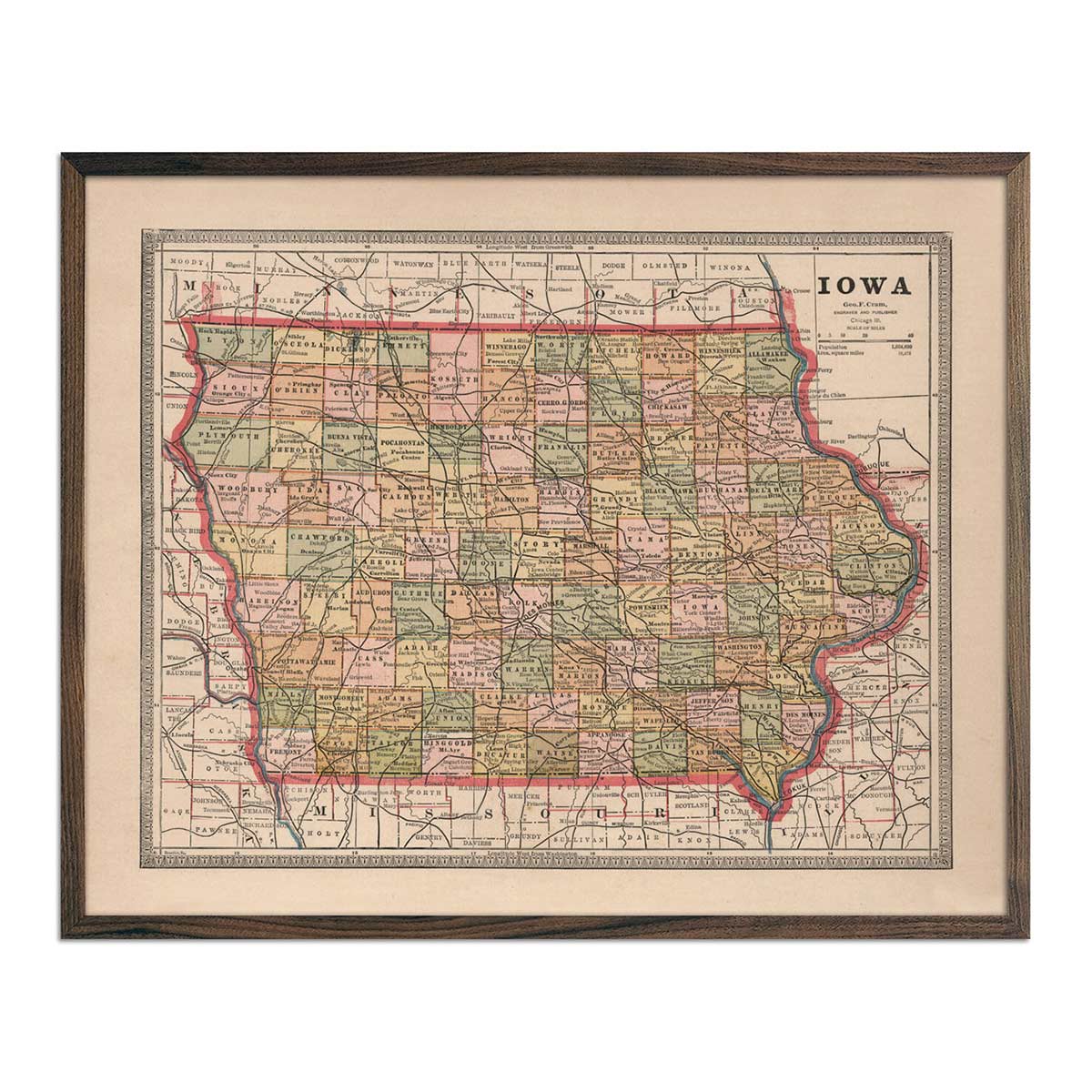 Vintage Map of Iowa 1883