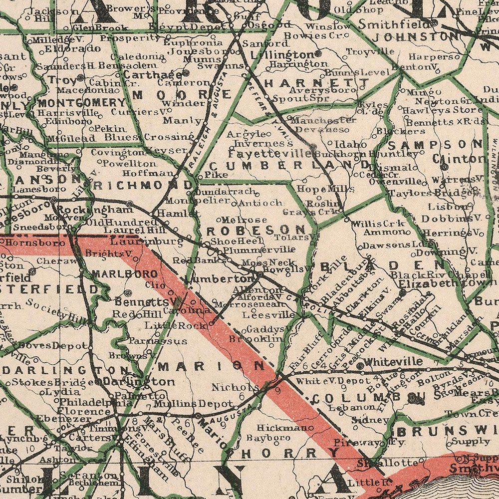 North Carolina 1883 Map Muir Way