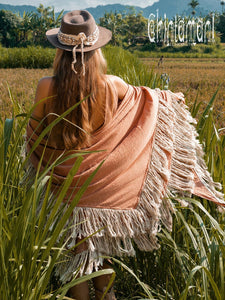 Long Fringe Boho Shawl / Bohemian Scarf Wrap / Beige