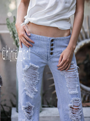 Flared Fitting Denim Pants for Women / Distressed Ripped Boho Jean – ChintamaniAlchemi