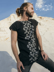 Nomad Cotton Tank Top for Men with Geometric Screen Print / Off