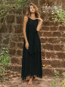 Rope Collar Boho Maxi Dress / Black