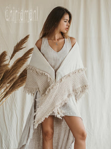 Long Fringe Boho Shawl / Bohemian Scarf Wrap / Beige