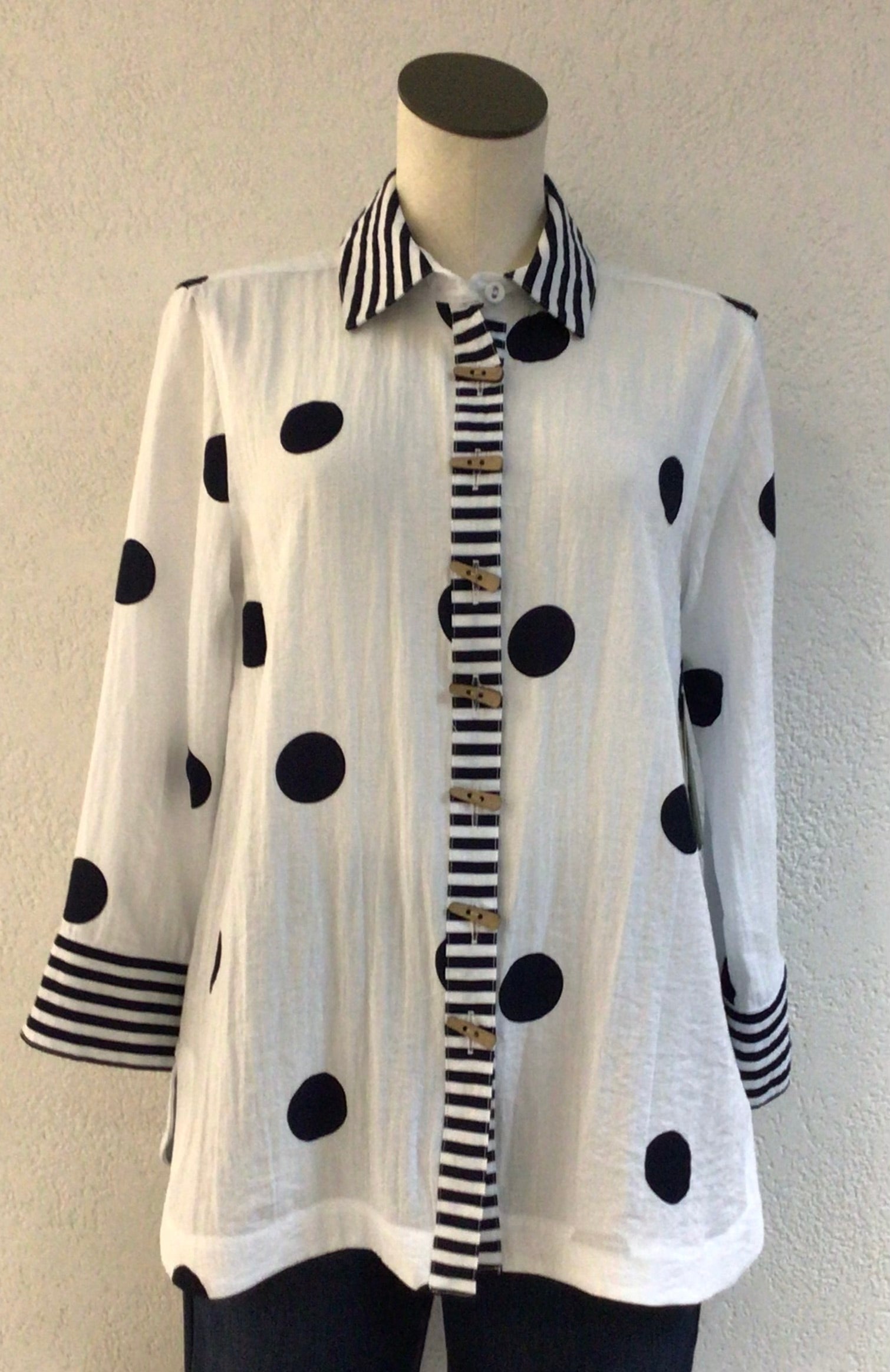 Multiples Cuffed Button Front Polka Dot Top M15305BM