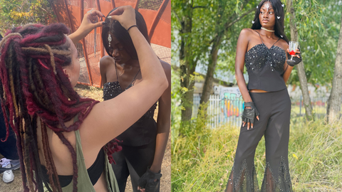 Landscape image of behind the scenes rental fashion shoot | One Wear Freedom