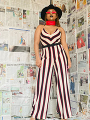Portrait photo of woman wearing striped jumpsuit | One Wear Freedom