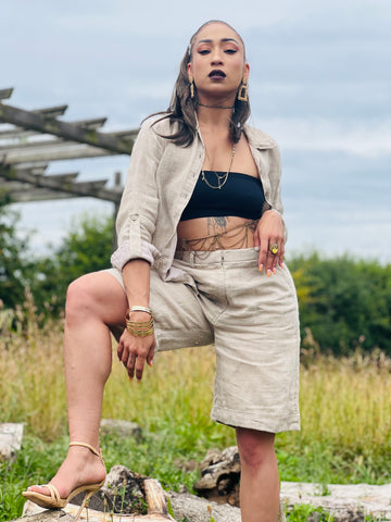 Portrait photo of rented Au Natural Flax Shirt n Shorts Co-Ord | One Wear Freedom