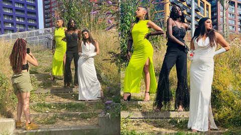 Landscape image of behind the scenes rental fashion shoot | One Wear Freedom