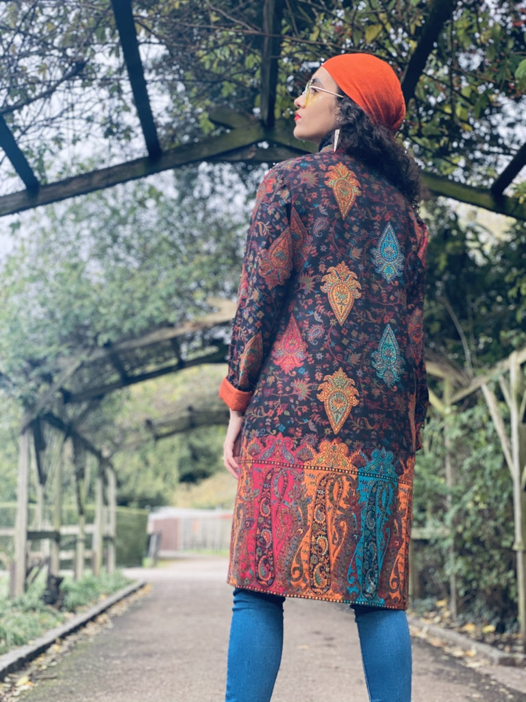 Traditional Tangerine Jacquard Pashmina Coat - One Wear Freedom #product_tags#