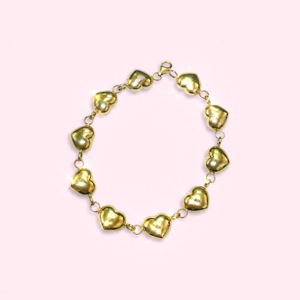 10K Yellow Gold Heart Charm Bracelet