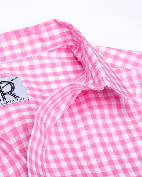 Tailored Shirt- Pink & White Gingham Check Women's Blouse by Double R ...