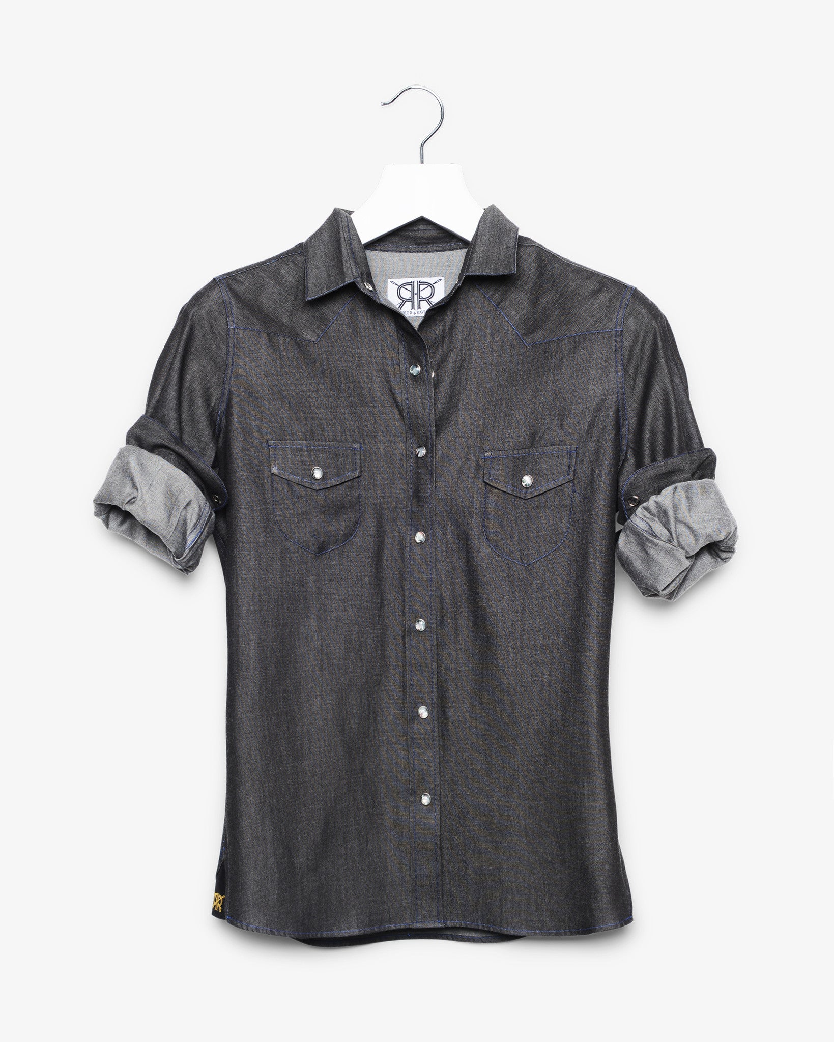 black denim button down shirt