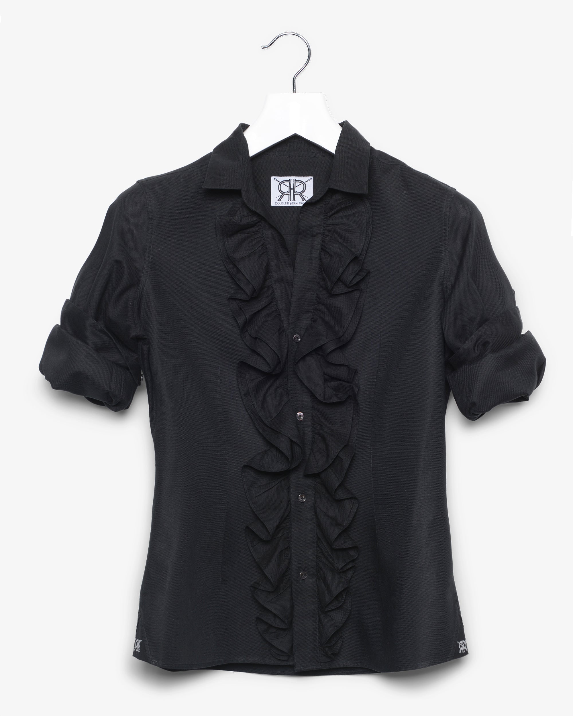 black ruffle shirt