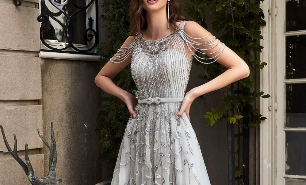 Silver Beaded Ball Gown