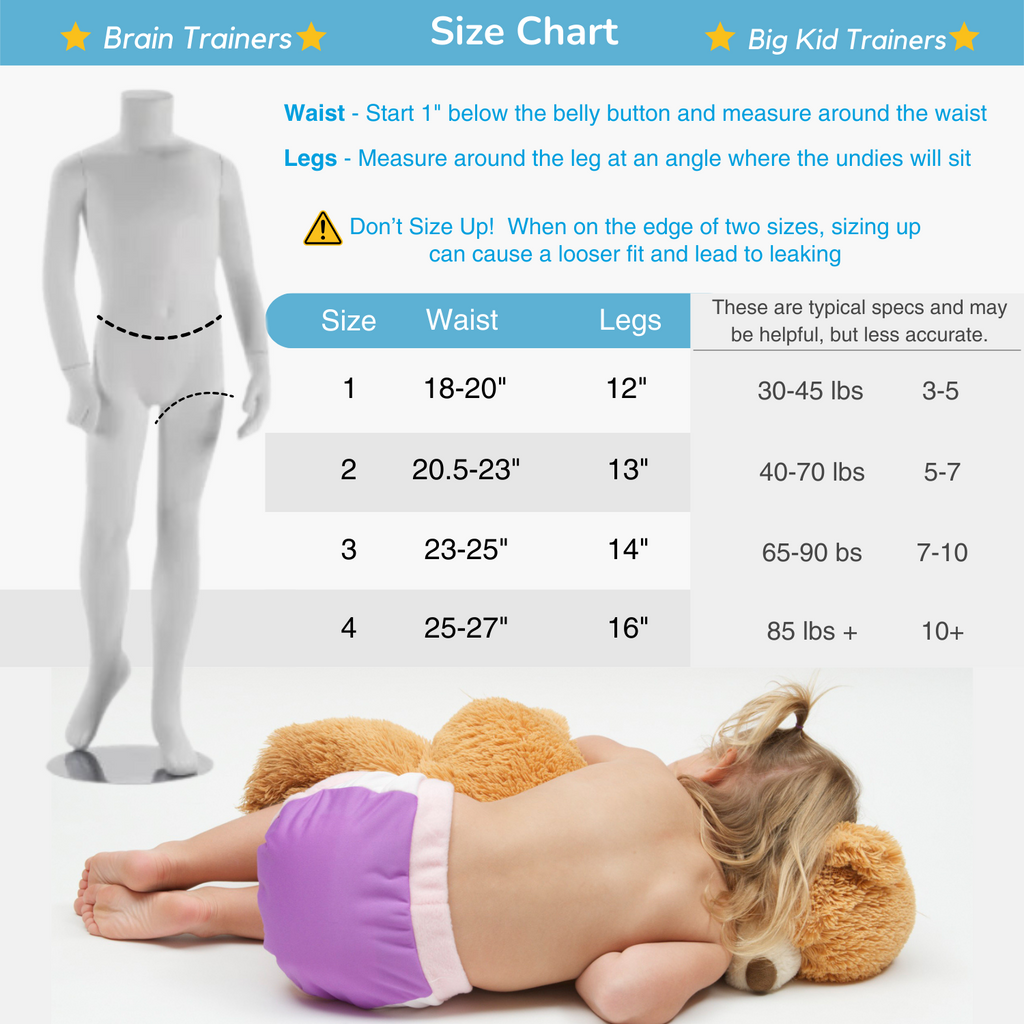 Washable Bedwetting Underwear Size Chart