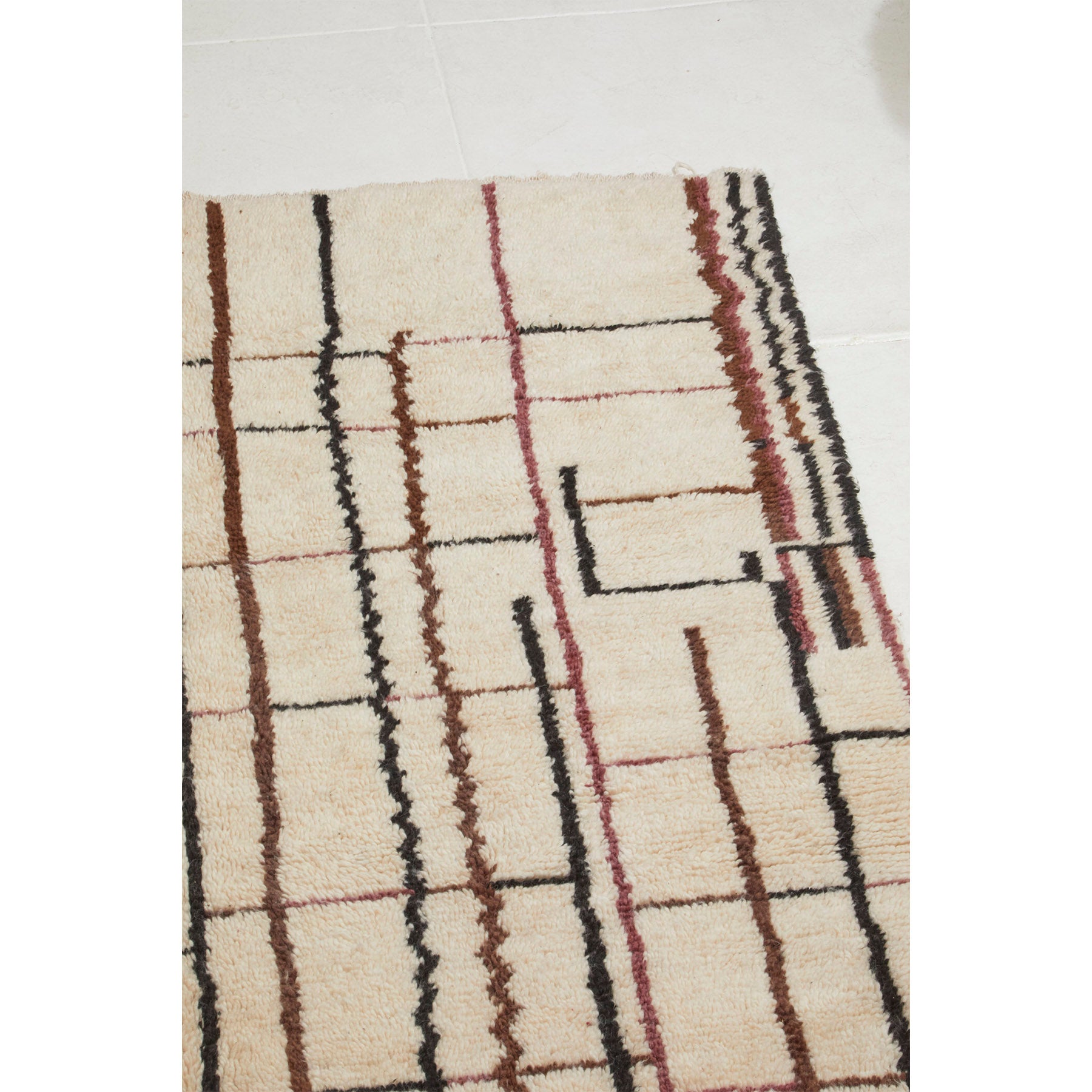 AYADA - Moroccan Azilal rug with black, brown, & blush-colored stripes