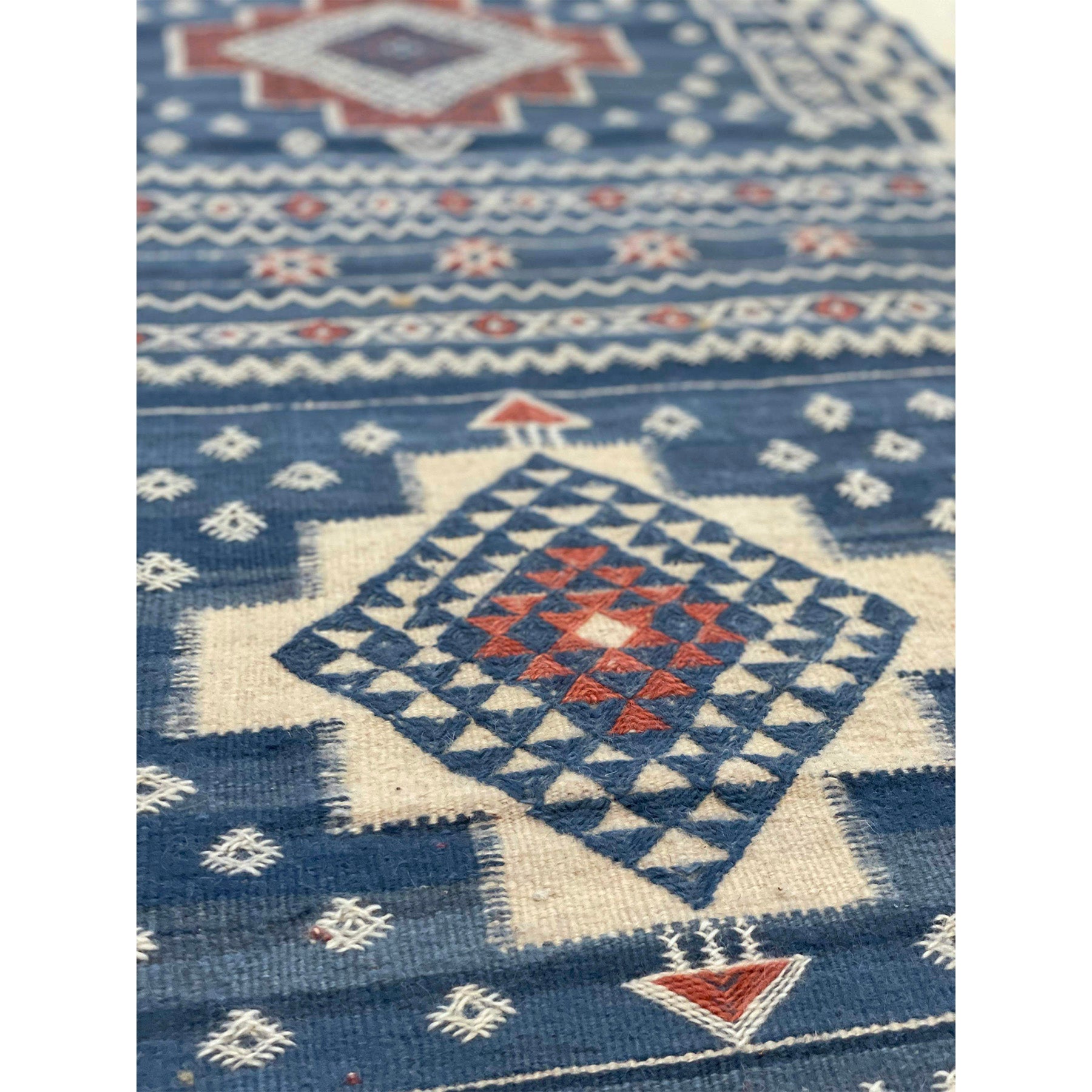 INAYA - Blue Geometric Moroccan kilim runner rug