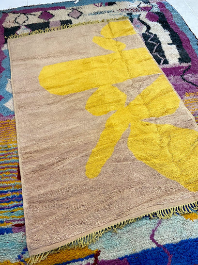 Boho chic grey and yellow abstract Moroccan throw rug