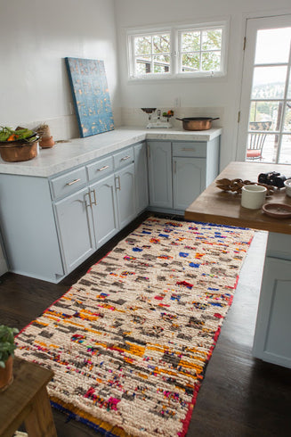 Colorful handknotted Moroccan rug in a contemporary home