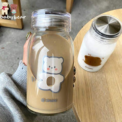 baby bear glass reusable water bottle coffee cup